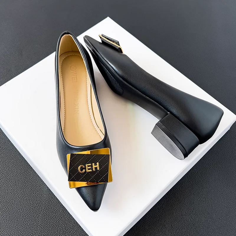 Lady Hot Sell 2024 New Shoes Fashion Designer Pumps Pointy Toe Stilettos Black Red Bride Low Heels Slip-Ons 27cm 3-45 Microfiber