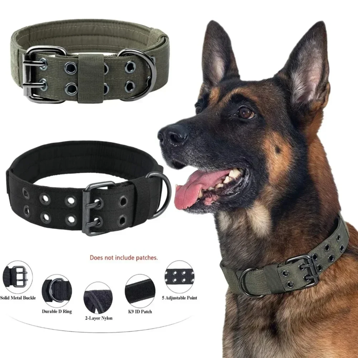 

Adjustable Pet Tactical Dog Collar Durable Double Buckle German Shepherd Training Leash and Collar Large Medium Dogs Accessories