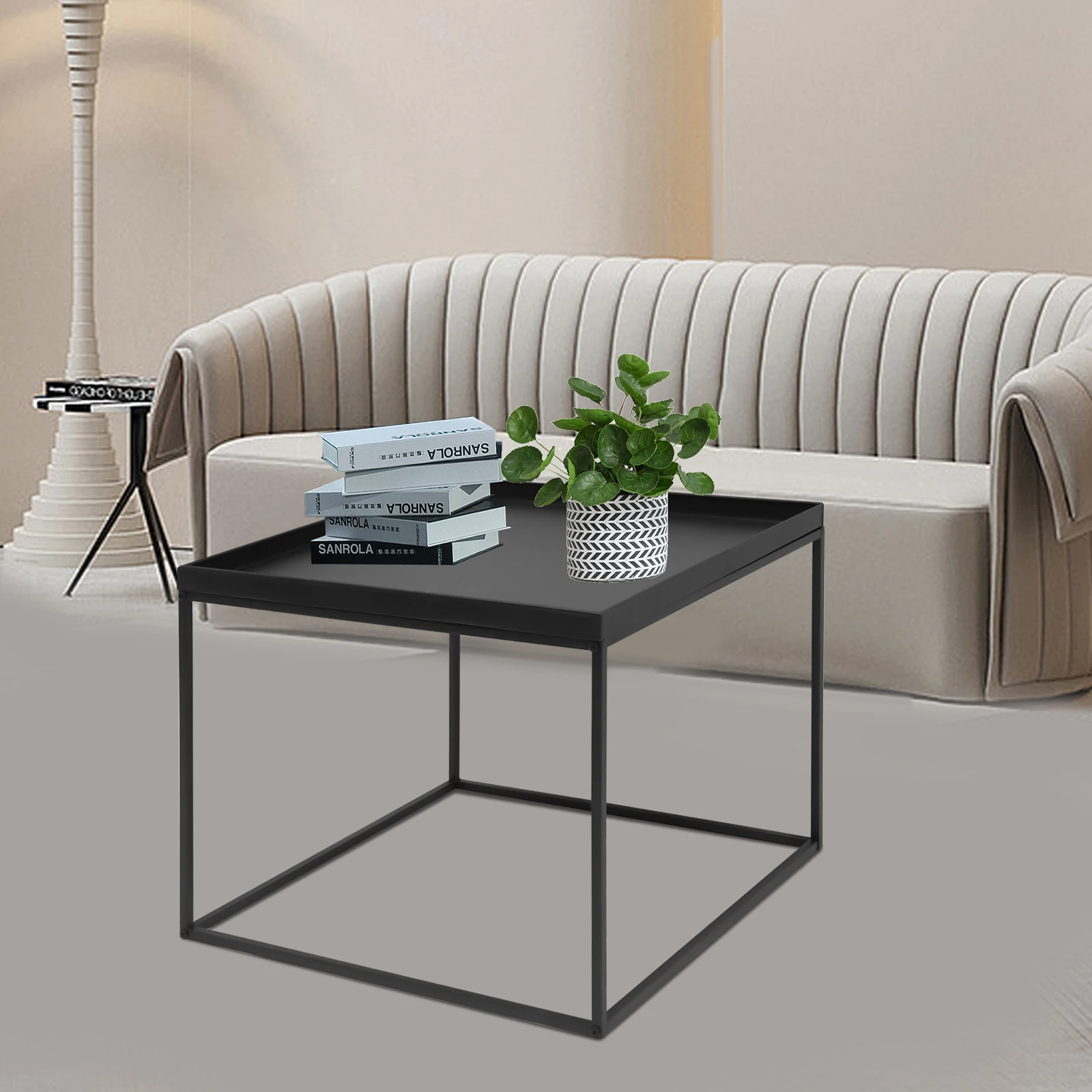 Metal End Table, Sofa Small Square Side Tables Anti-Rust and Waterproof Outdoor & Indoor Snack Accent Coffee Table