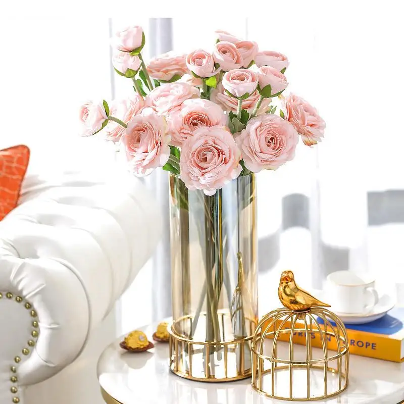 Glass Vase Golden Birdcage Candlestick Metal Rack Flower Arrangement Accessories Bird Modern Home Decoration Crafts