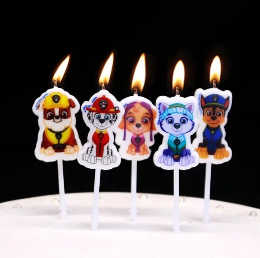 5pcs/Set Paw Patrol Birthday Candles Happy Birthday Party Supplies for Kids Fun Theme Cakes Decorations Creative DIY