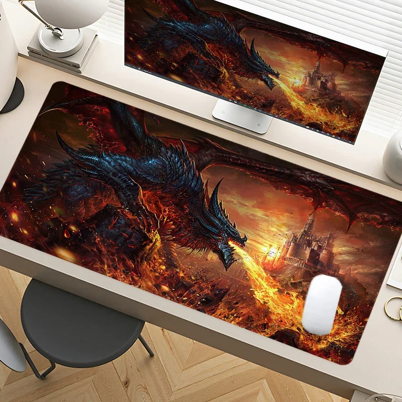 

Fire Dragon Mouse Pad Large Desk Accessories Desk Pad Rubber Base with Stitched Edge Mousepad Non-Slip Mousepad for Office