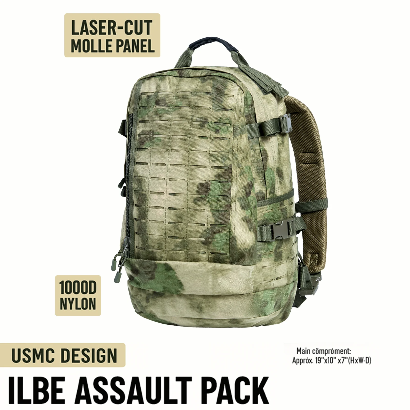

ILBE Laser-Cut Assault Pack – FG Camo | Upgraded Military Modular Backpack