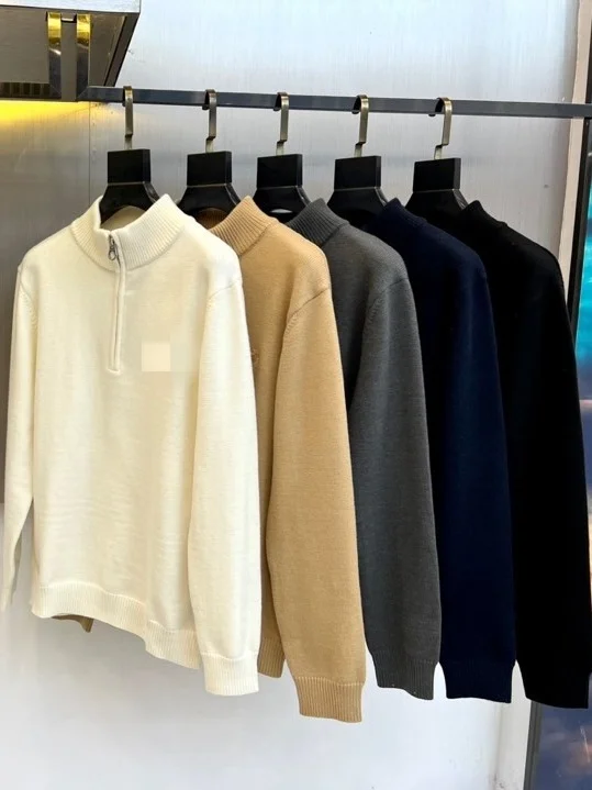 

Мужской классический трикотажный свитер с логотипом на молнии из смесовой шерсти, весна 2026, LP Fashion, повседневный, свободный крой, с длинным рукавом и высокой молнией на воротнике