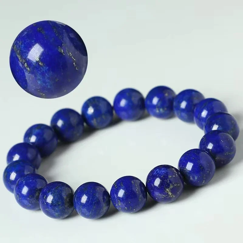 Afghan Raw Ore Natural Lapis Lazuleus Bracelet for Men and Women Single Circle Bead Blue Crystal Hand String Couple Accessories