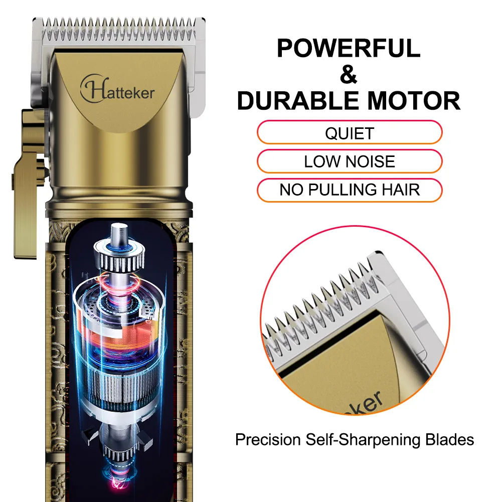 HATTEKER Professional Cordless Hair Clipper for Men Metal Barber Kit with Trimmer Hair Cutting for Precision Cutting