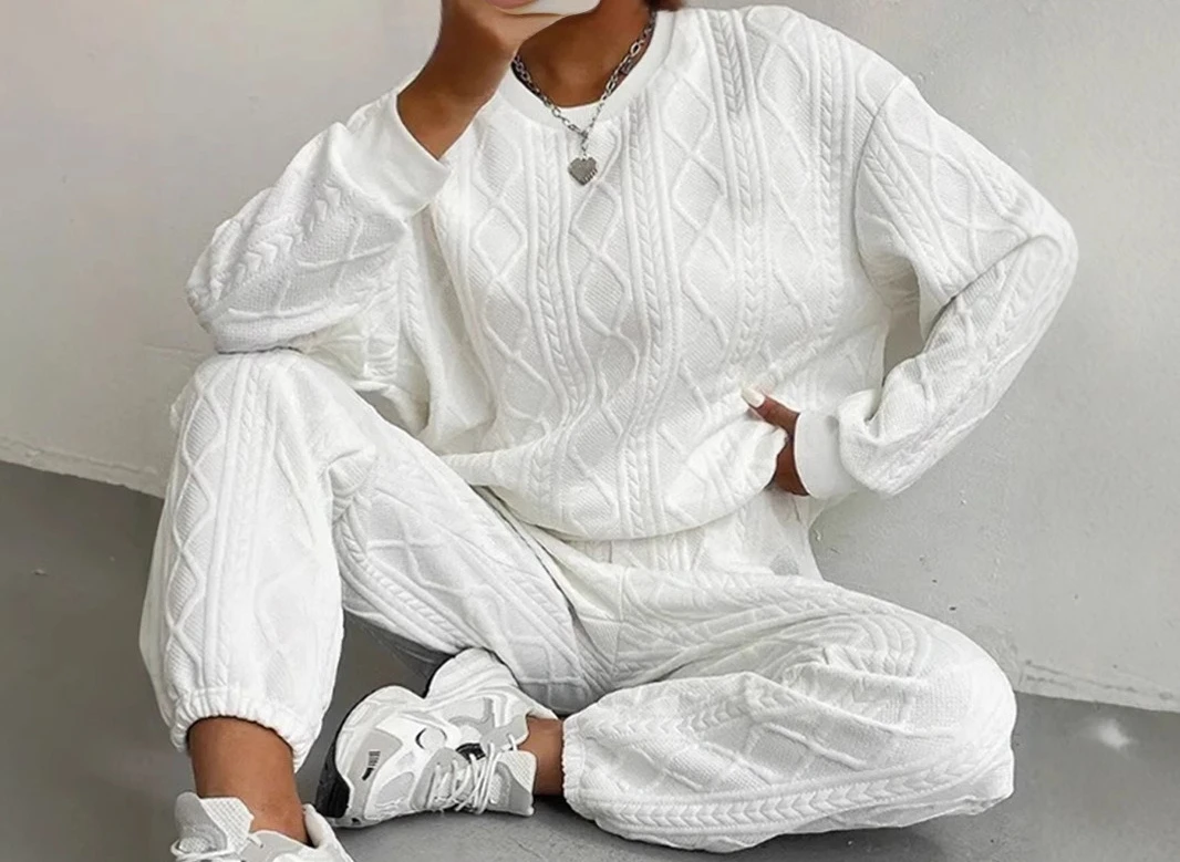 

Осень/зима 2022, новые модные женские жаккардовые брюки с нитью, повседневный комплект из двух предметов