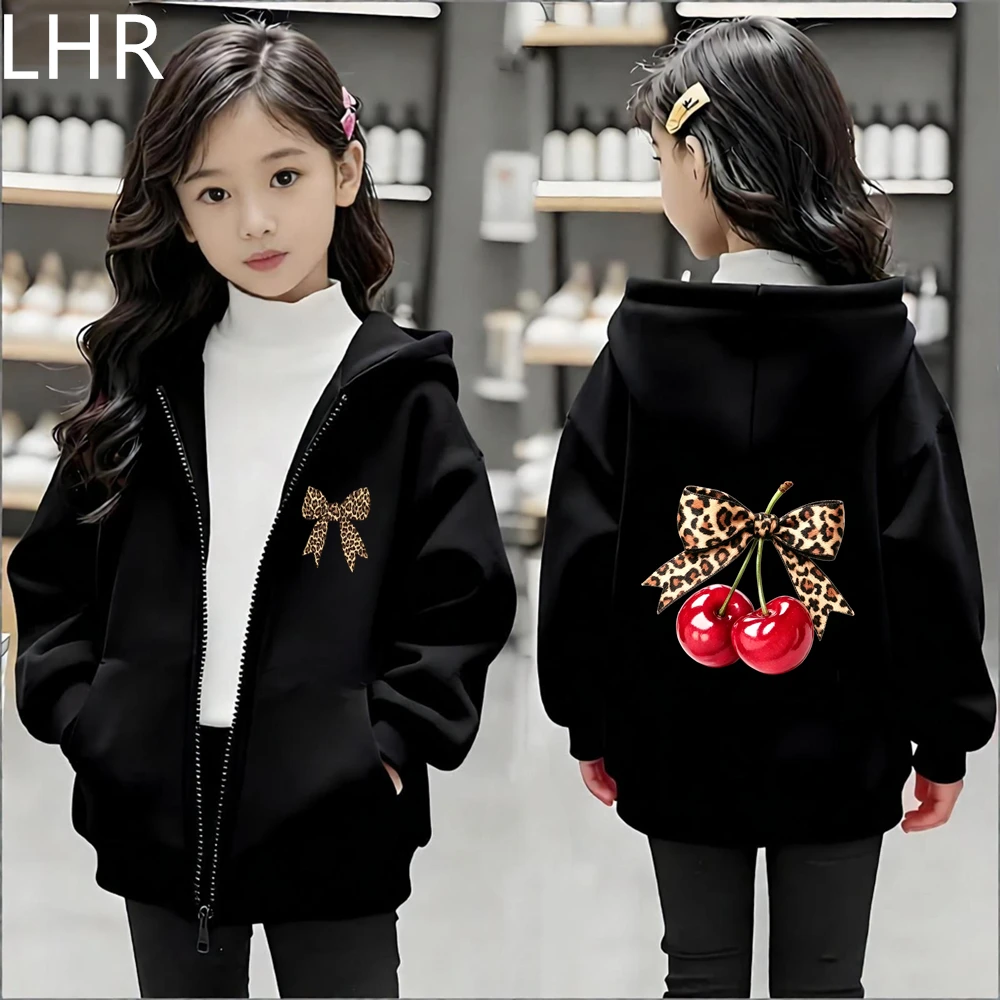 Girl Pink Tops Cherry Bow Children Hoodie Zip Up Black Gray Coat Boy Hoodies Kid Outdoors Autumn Zipper Style 3
