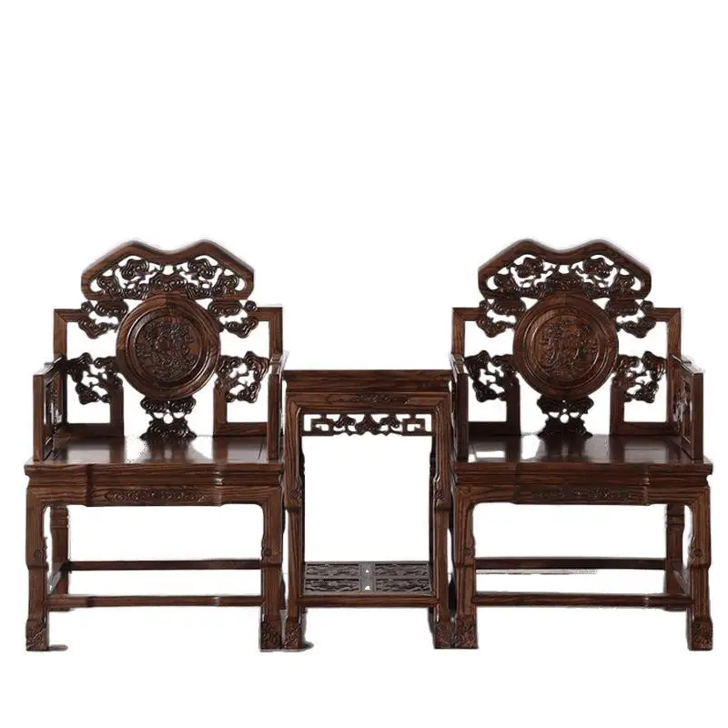 

New Chinese antique classic solid wood Taishi chair three piece set household retro style