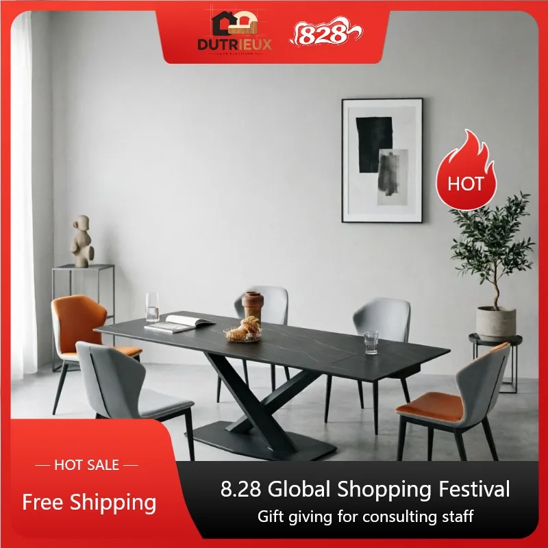 Metal Industrial Style Dining Table Design Modern Living Room Hotel Dinner Table Extendable Luxury Mesas De Comedor Furniture