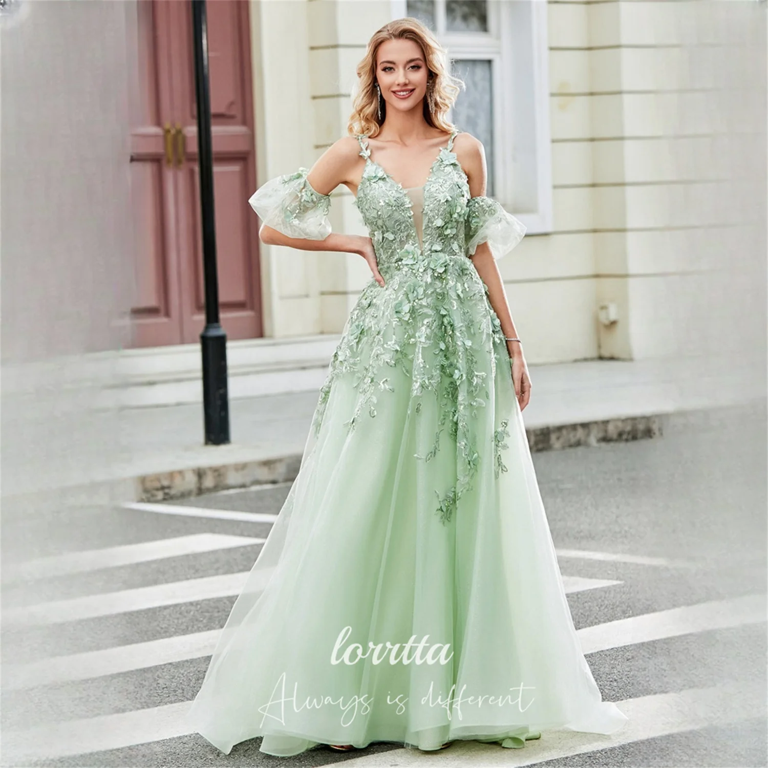 

Lorrtta Tulle Sweetheart Green Ball Gown Evening Dress 2026 Prom Dress Flowers Elegant Formal Evening Gown Robes de Soiree