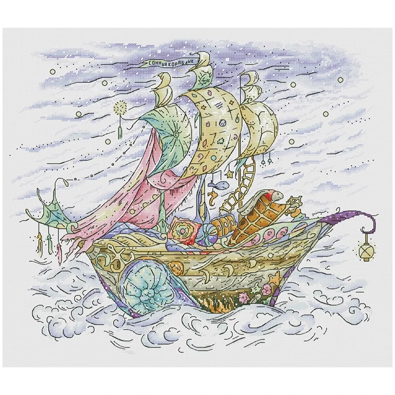 A Sleeping Ship Cartoon Patterns Counted Cross Stitch DIY 11CT 14CT 16CT 18CT DIY Cross Stitch Kits Embroidery Needlework Sets