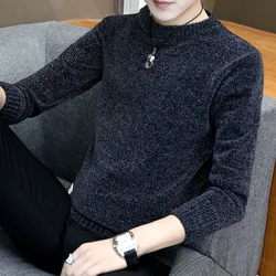 2024 Thickened Chenille Sweater For Man New High Quality Winter Warm Casual Knitted Pullover Men Long Sleeve Round Neck Sweater