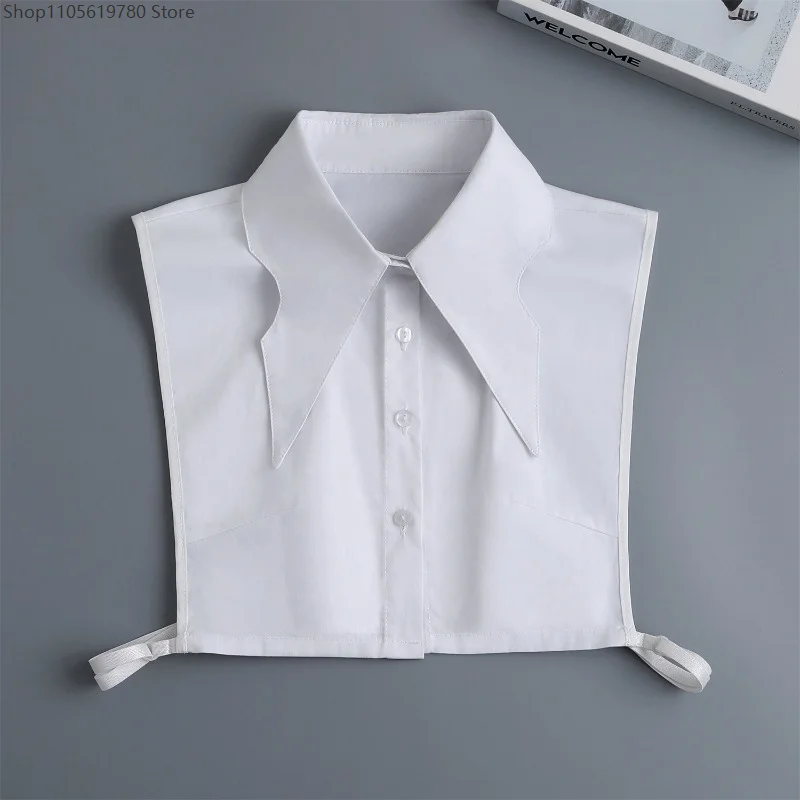 Dickey Collar Detachable Pionted Long Lapel Shirt Fake Collar Button Blouse Tops False Women Fashion Faux Collar White Black