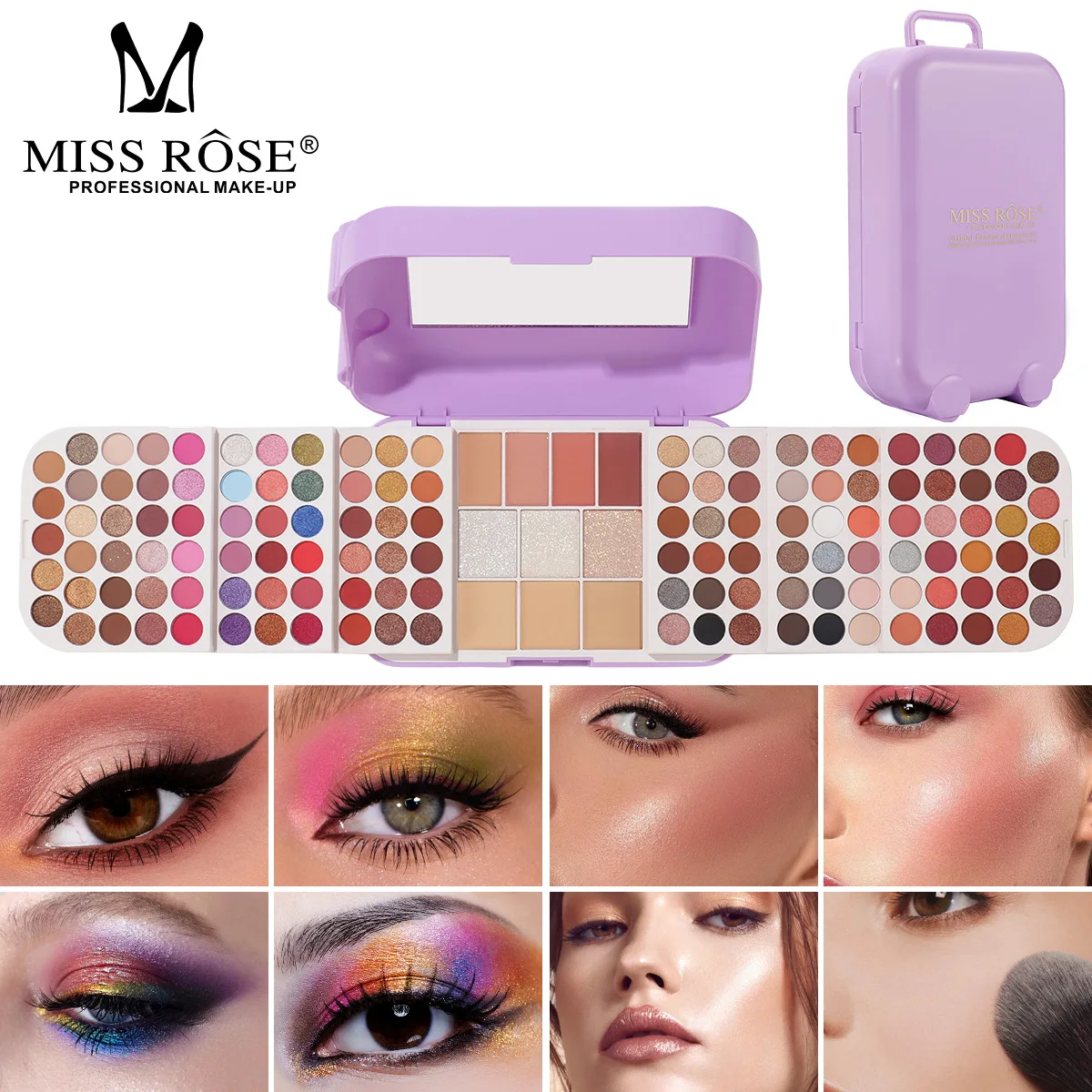 MISS ROSE Travel Makeup Case Cosmetic Palette All-in-one Eyeshadow Blush Highlight Powder Set With Mirror Portable Beauty Makeup