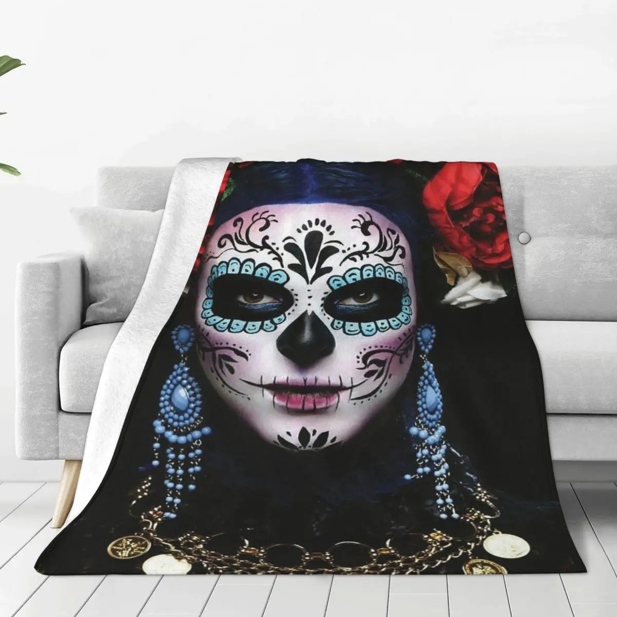 

Sugar Skull Flannel Blanket Halloween Horror Creative Throw Blanket for Bed Sofa Couch 125*100cm Bedspread