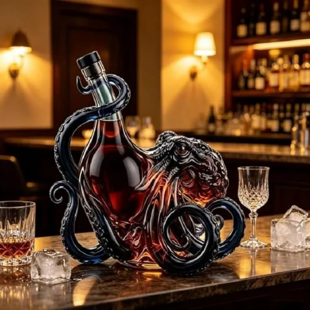 Rum Edition 3D Octopus Bottle, Deep Sea Decor Bottle, Nautical Art Collector Display for Premium Display for Wine, Liquor, Soda