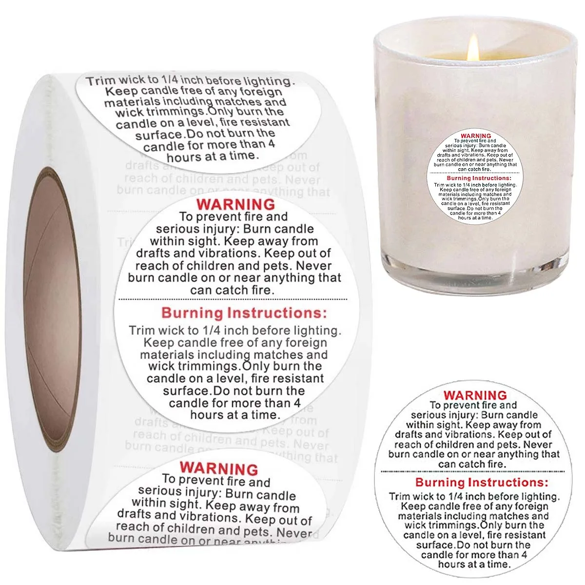 

24-500 шт., предупреждающие этикетки для белых свечей, 1,2 дюйма, 1,5 дюйма, круглые защитные этикетки для свечей, наклейки для изготовления свечей своими руками, восковая банка