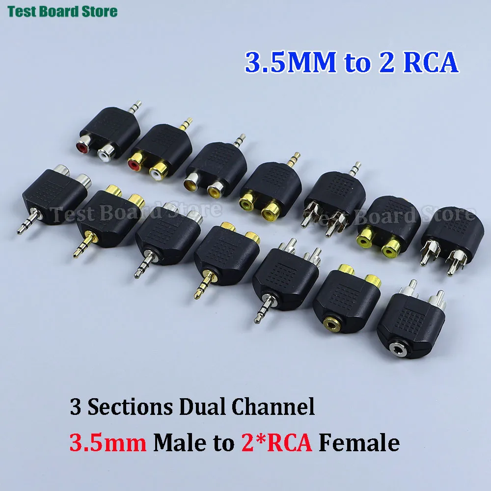 

2pcs 3.5mm 3-pole dual channel jack stereo male pair 2 RCA plug female adapter Y splitter RCA audio adapter connector