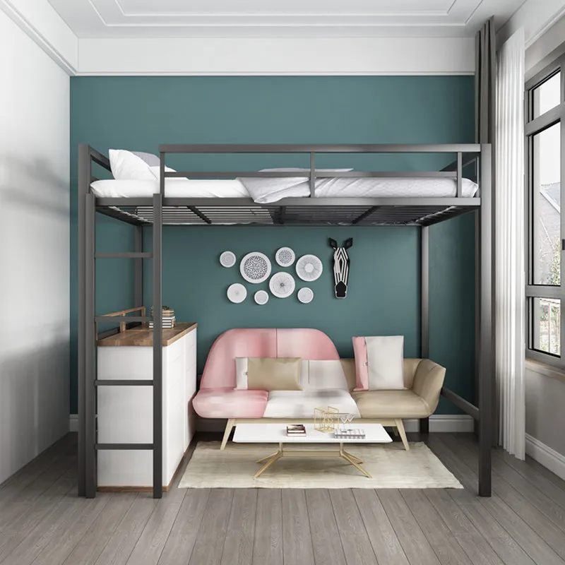 

Upper and lower bunk iron bed Staff dormitory Double-layer iron bed Vertical ladder wrought iron bed
