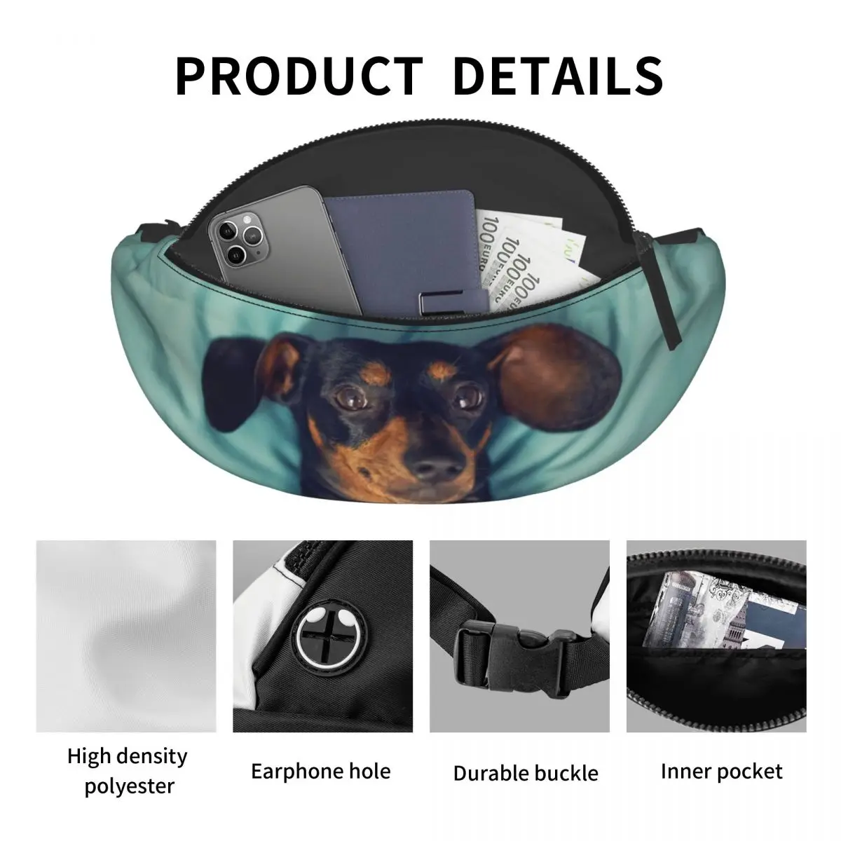 Dachshund Fanny Pack para Homens Mulheres Cool Badger Sausage the Wiener Cão Crossbody Cintura Saco Viagem Caminhadas Telefone Money Pouch