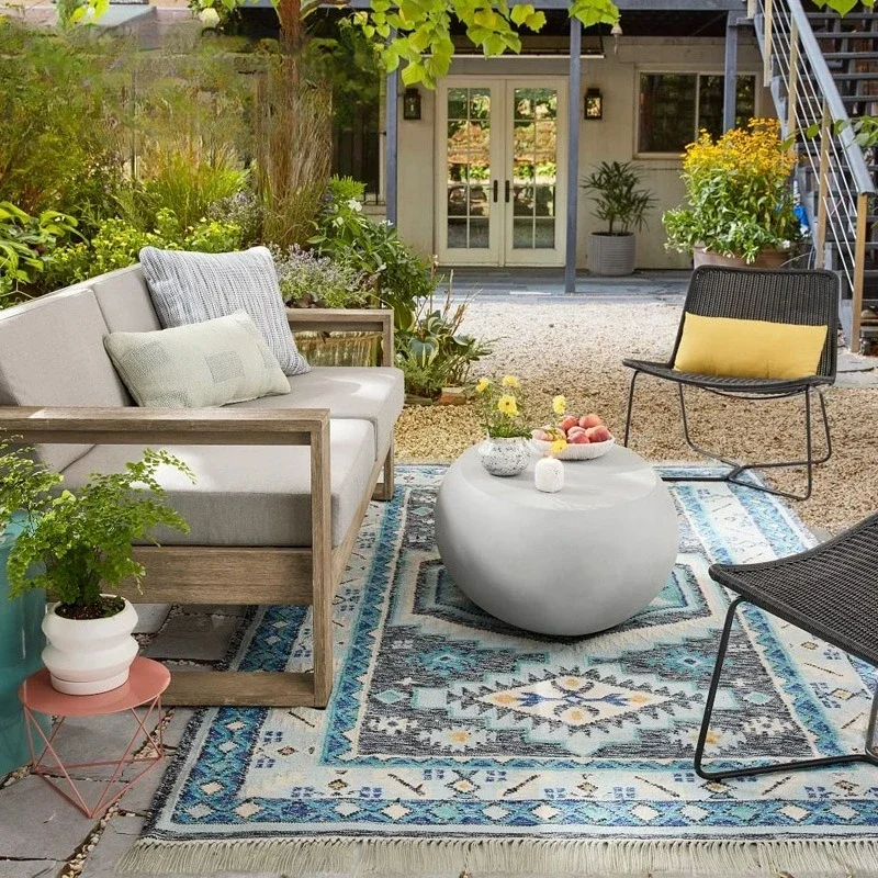 Outdoor villa courtyard sofa high-end teak furniture three-piece leisure hotel bed and breakfast rainproof