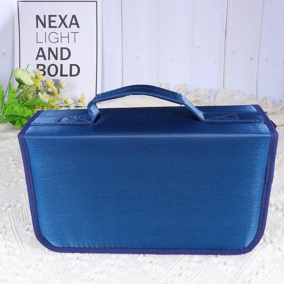 

Mercerized Cloth 128 Pieces CD Storage Pouch Large Capacity Handheld CD Bag Fashion CD Supplies (Blue)