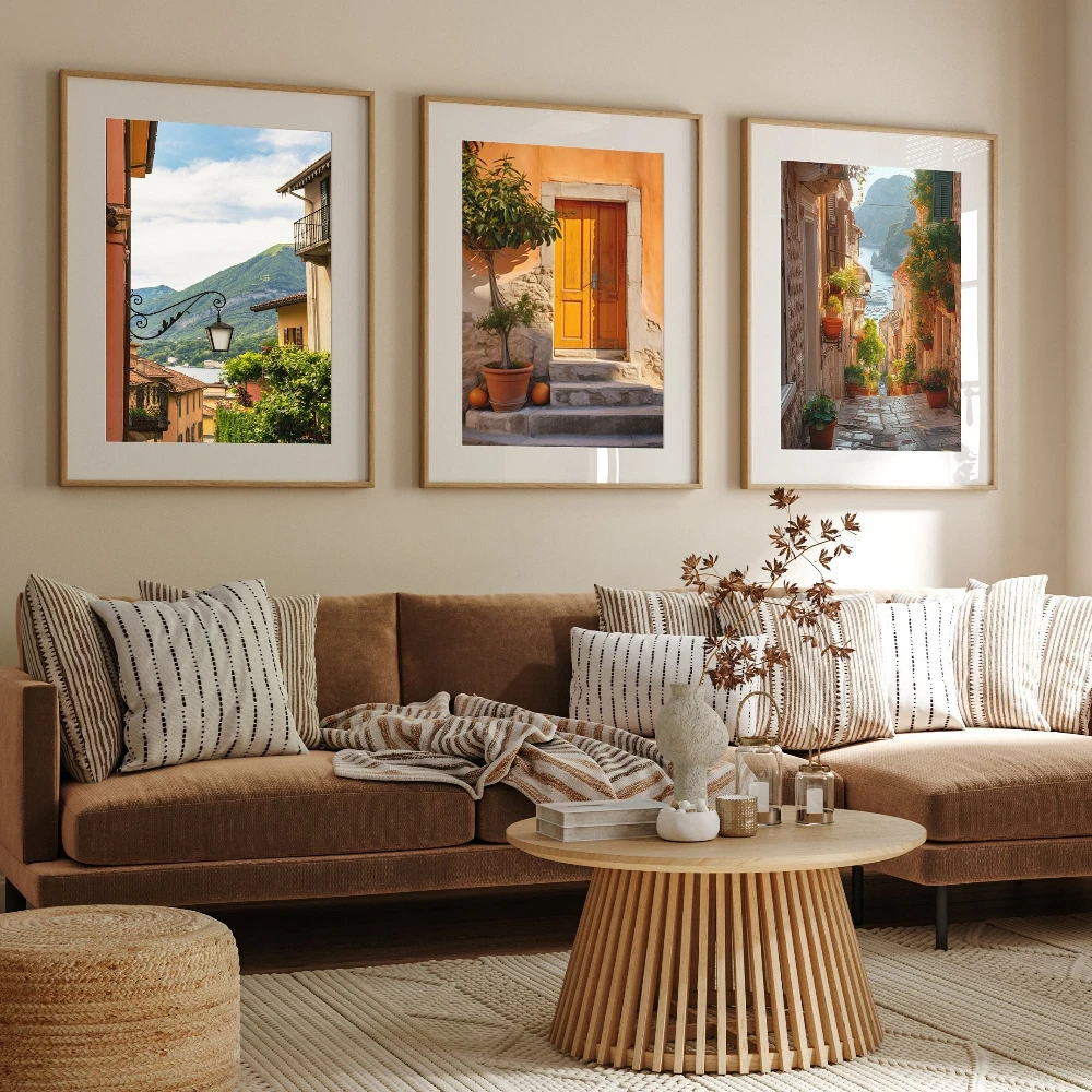 3PCS Frameless,Italy Set of 3 Prints Italy City Art Italy Wall Art Italian Photography Posters City Home Decor Orange Theme Prin