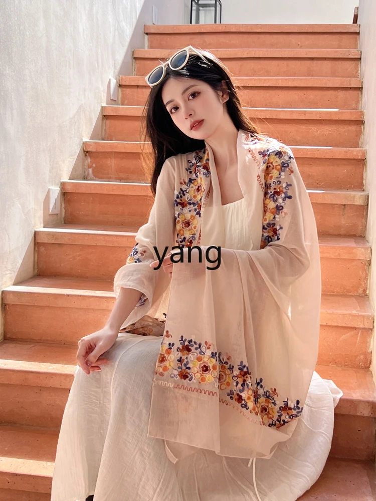 LMM ethnic style cotton and linen scarf women's summer shawl Yunnan Chaka Salt Lake travel sunscreen towel
