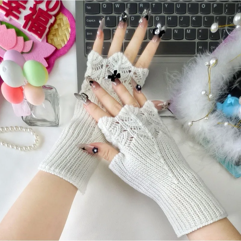 Half Finger Gloves, Knitted Fabric, Missing Finger Sleeves, Short College Style Warm Wristband Sleeves