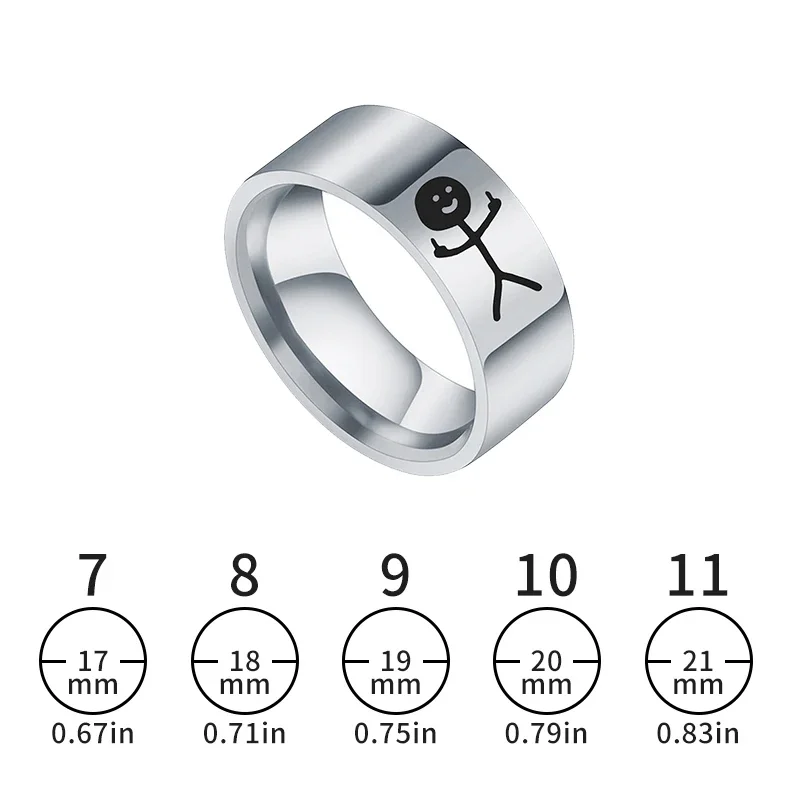 8mm Matchstick Man Ring Surface Brushed Stainless Steel Simple Ring for Women Wedding Band Couples Jewelry Accessories