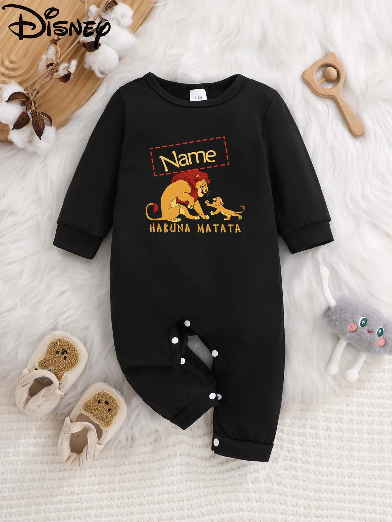 

[Официально лицензированный] Детский комбинезон с длинными рукавами Disney Lion King, настраиваемое имя, мягкая ткань для легкого ухода