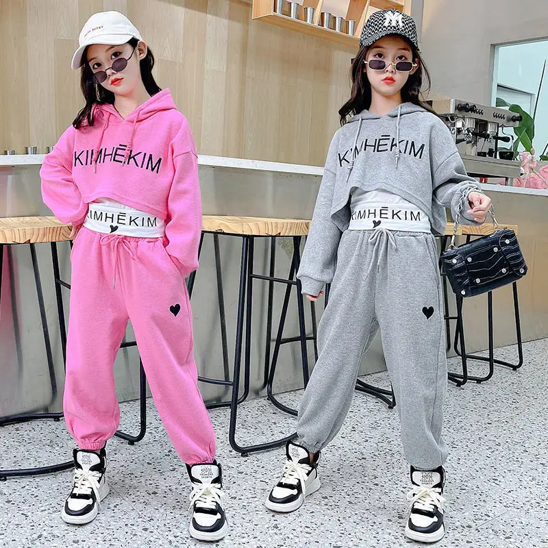 For 6 8 9 10 12 Years Teenage Girls Sports Clothes Girls Spring Summer 3PCS Casual Fashion Korean Style Hoodie+Jogging Pants