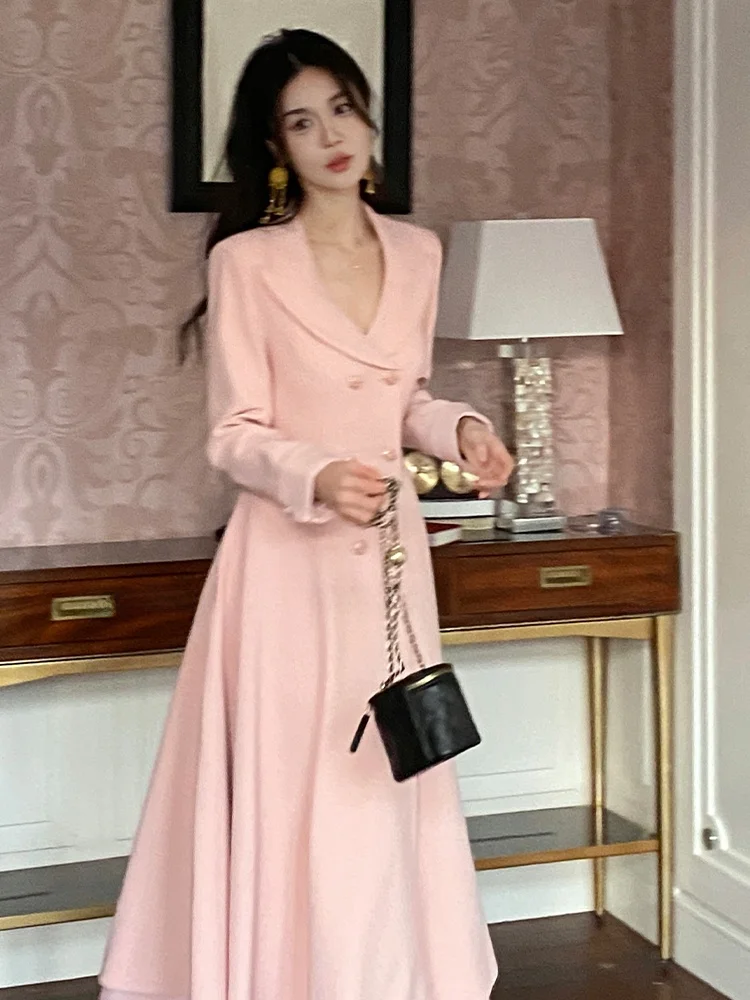 

RoseFang Vintage Universe Early Autumn Long Sve Waist-Cinching Women's Coat Polyester Fiber 00% Ladies Faion Outerwear