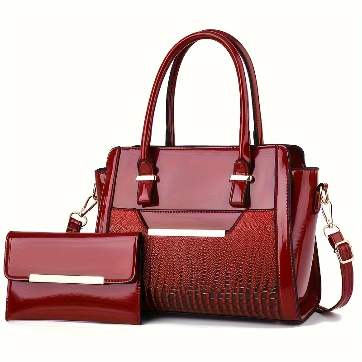 

PU Leather Handbag Set, Fashion Shoulder Bag + Crossbody Clutch, Versatile & Stylish Tote For Women