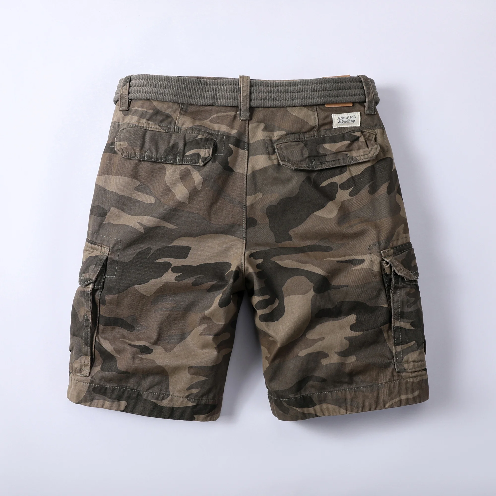 Retro Style Men's Summer Outdoor Casual Shorts Multi Pockets Sports Shorts Straight Knee Length Plus Size Cargo Shorts with Belt