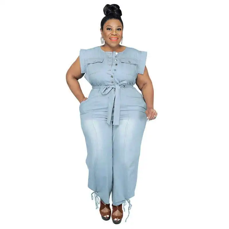 Women's 21820 Clothing 2025 Autumn New Denim Short Sleeve Washing Jumpsuit Sexy New Product