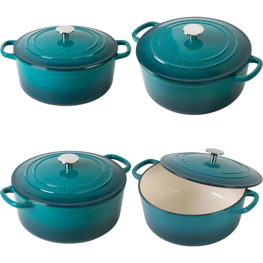 

7 Quart Dark Cyan Enamel Cast Iron Dutch Oven Pot with Lid and Dual Handles for Bread Baking and Cooking, Ideal Round Bread Oven