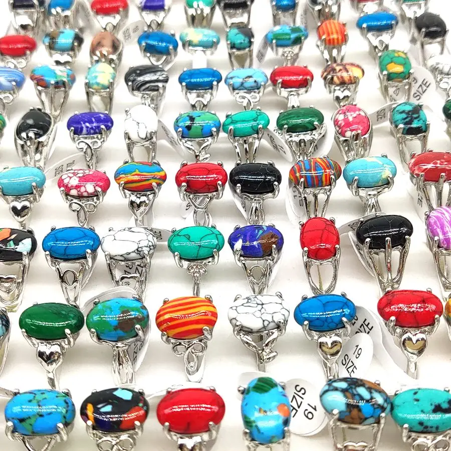 Atacado 20/50 peças anel de pedra vintage multicolorido pingente misto boêmio anéis de pedra unissex joias da moda acessórios para presente