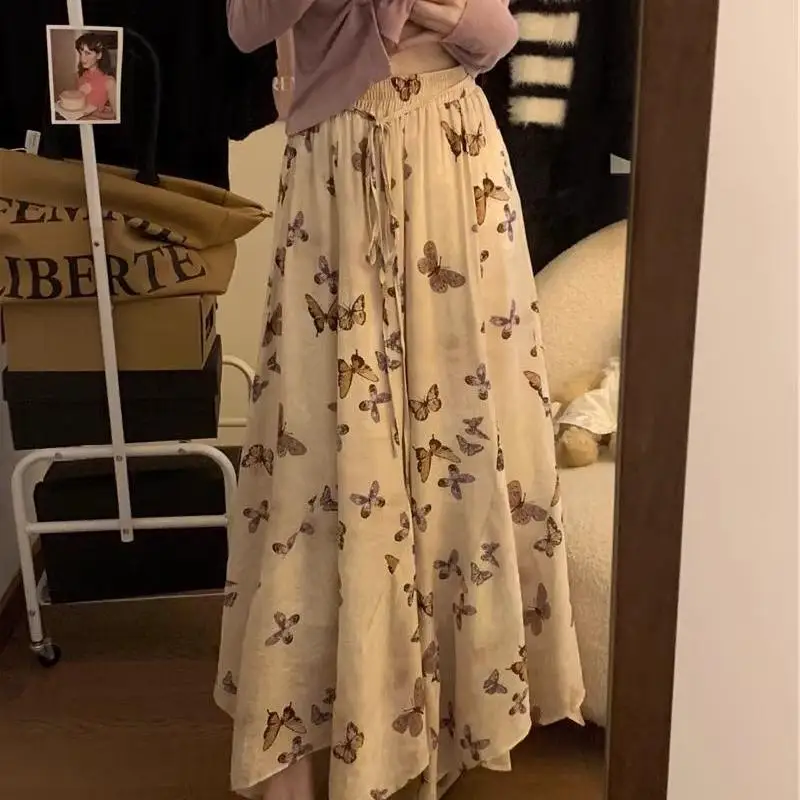 

plus Size 300 Pou Flower A-Line Midi Skirt Women's Loose Meat Concealing Spring Summer Korean Sle f-length ...