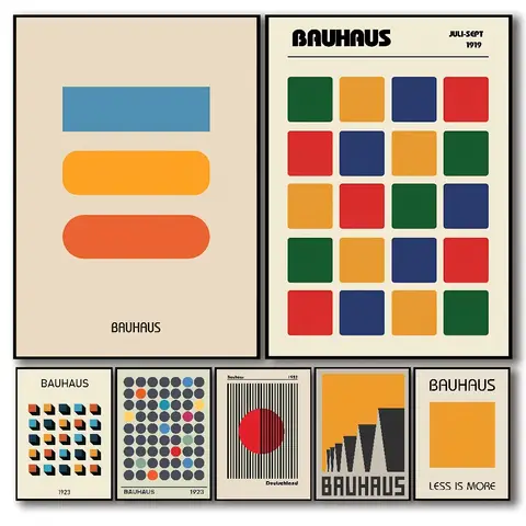 Bauhaus Abstract Lines Geometry Stripe Nordic Poster Self-adhesive Art Waterproof Paper Sticker Coffee House Bar Room Wall Decor