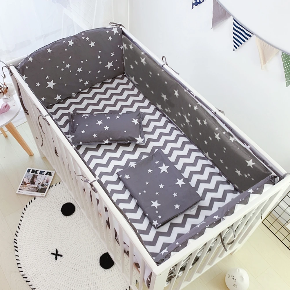 5Pcs 100% Cotton Crib Bed Linen Kit Cartoon Animal Baby Bedding Set (4Bumpers+Sheet)