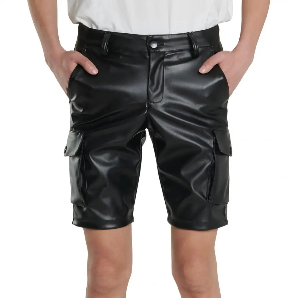 Pantalones de cuero de imitación para hombre, pantalón elegante hasta la rodilla, con múltiples bolsillos, para actuaciones en fiestas y clubs