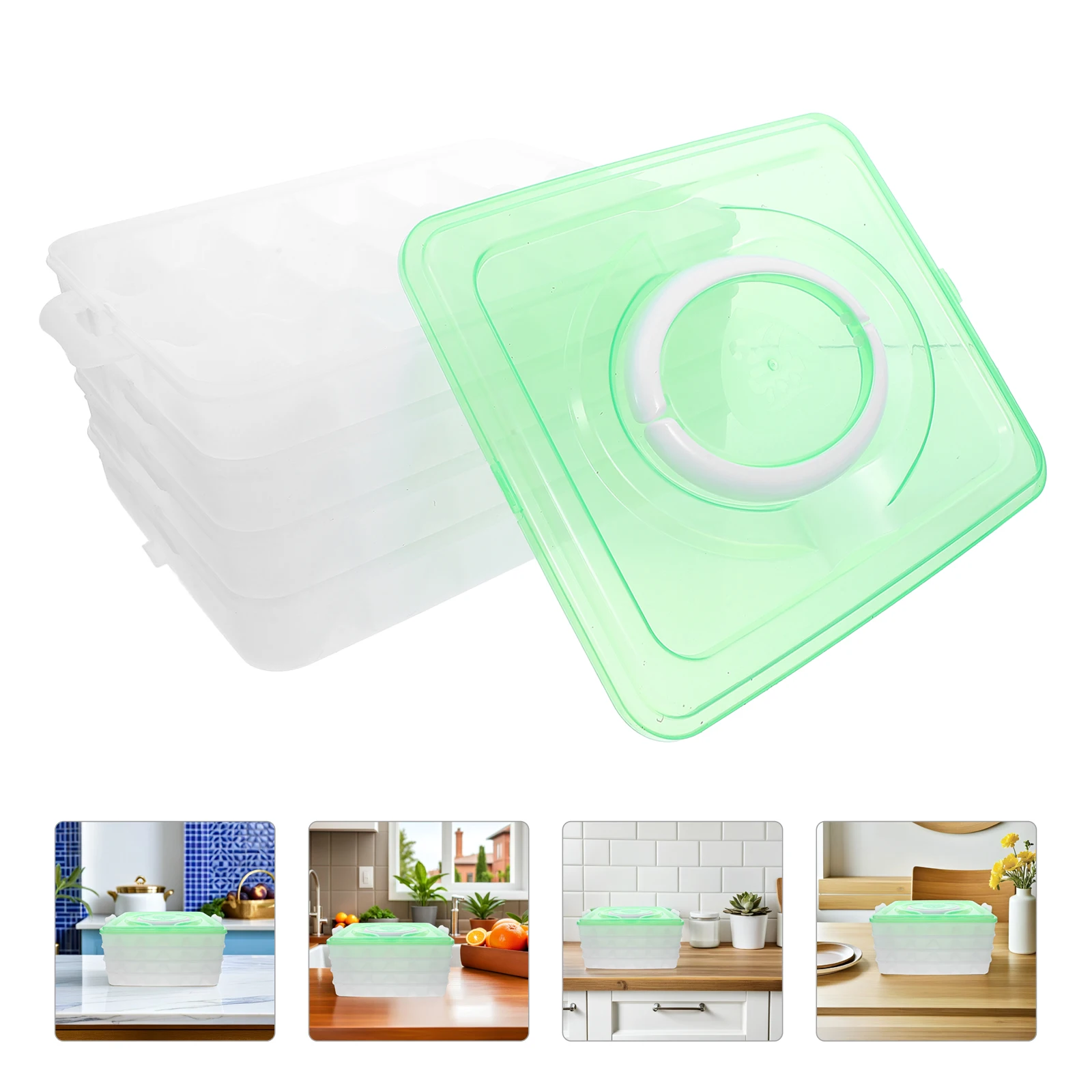 

4 Layer Dumpling Storage Box 72 Compartment Fresh Keeping Container Portable Stackable Organizer for Refrigerator Green