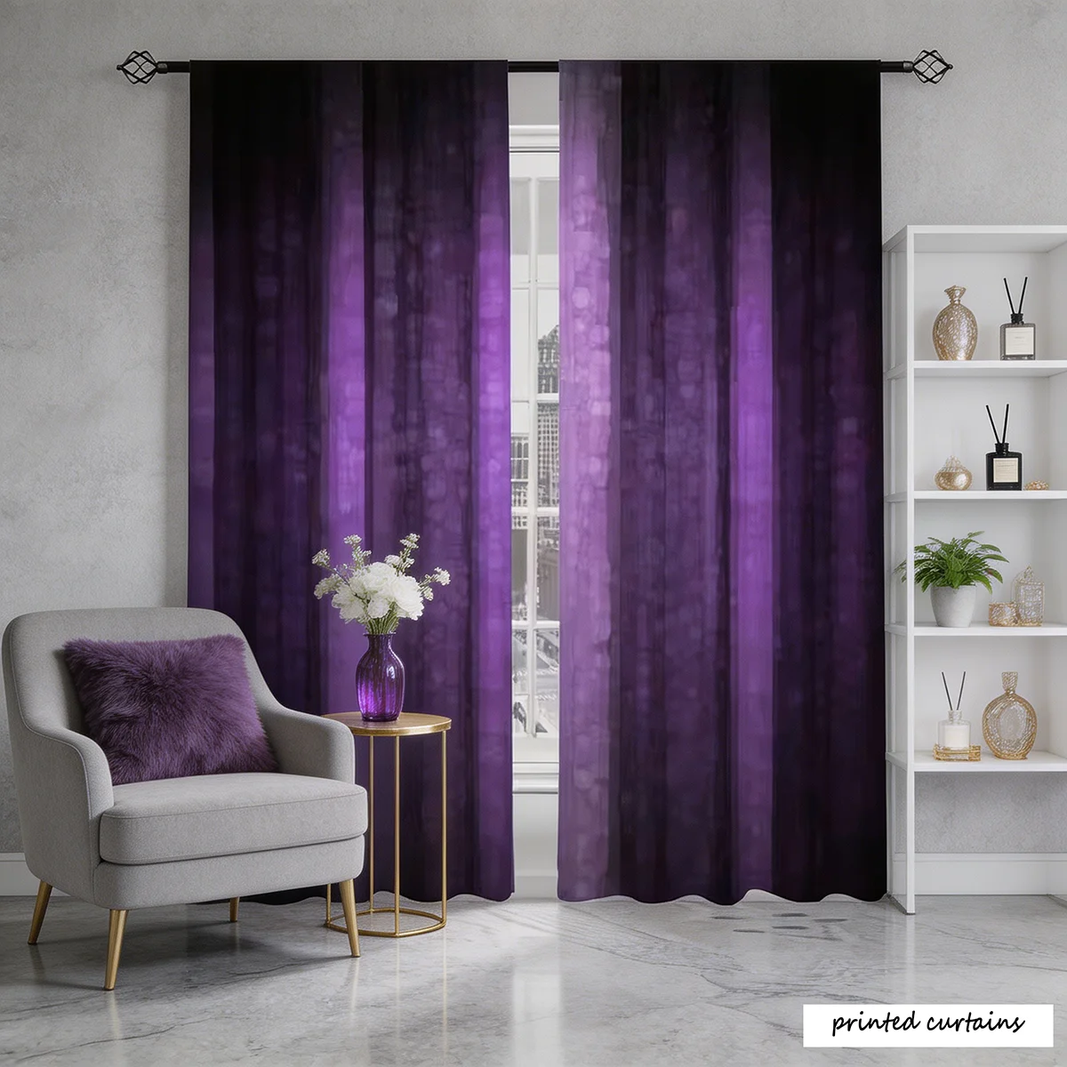 2PCS Multicolor Purple Gradient Vertical Striped Bokeh Pattern Curtains Rod Pocket Design For Bedroom And Living Room