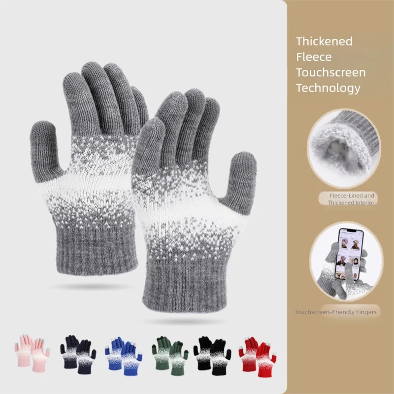 Herbst- und Winterhandschuhe, Unisex, gestricktes Garn, fünf Finger, warme Handschuhe mit dicken Samt-Touchscreen-Handschuhen