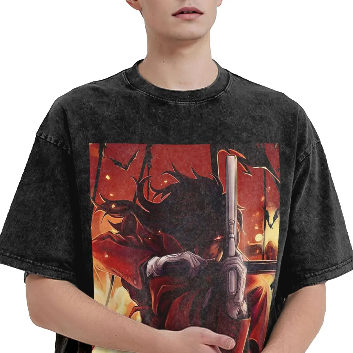 

Alucard Washed T Shirts Harajuku Short Sleeve Hip Hop T-Shirt Streetwear Tops Tees for Men Women