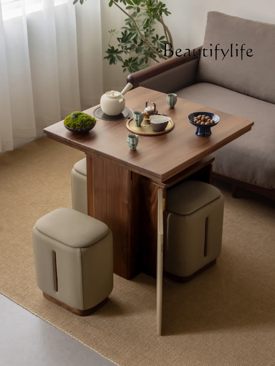 Mesa de té pequeña móvil, mesa de té de madera maciza para oficina, nueva combinación de balcón y silla China