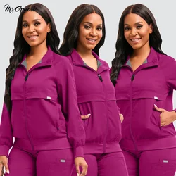 Giacca oversize a maniche lunghe con tasca Top per scrub medico Cappotto caldo spesso Cappotto da clinica per abbigliamento da lavoro ospedaliero uniforme da medico