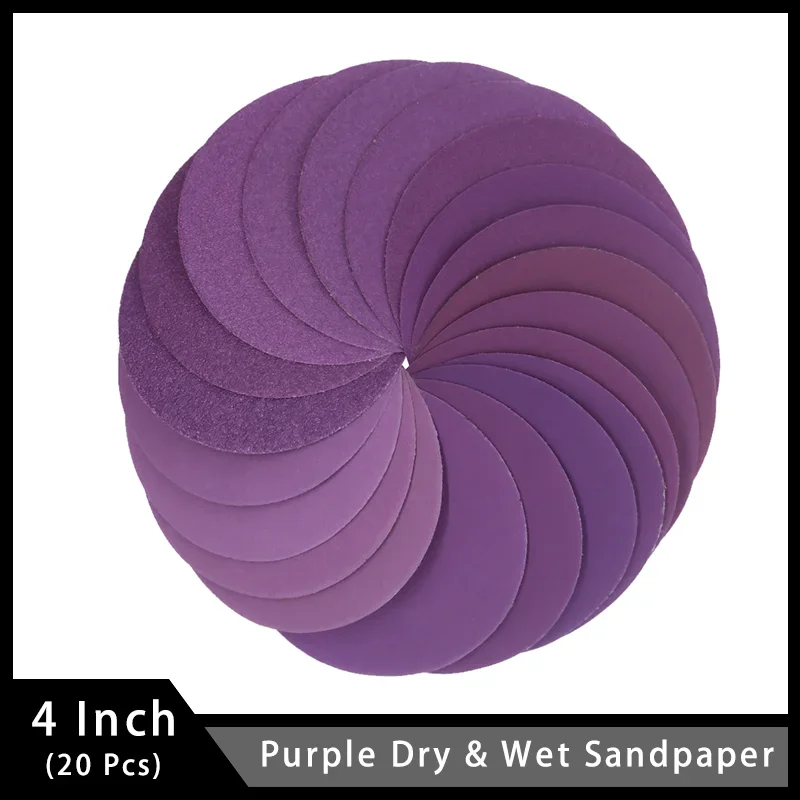 4 Inch Purple Sandpaper 20Pcs Sanding Discs Hook & Loop Suitable for Polishing and Clearing for Automotive Metal Wood Furniture
